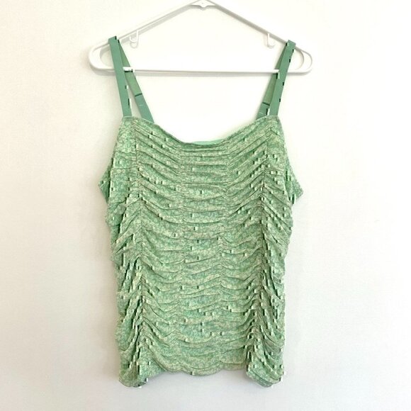 NEW NWT TORRID 1 Plus Size Stretch Mesh Cropped Shirred Cami Mint Green Floral - Picture 2 of 12
